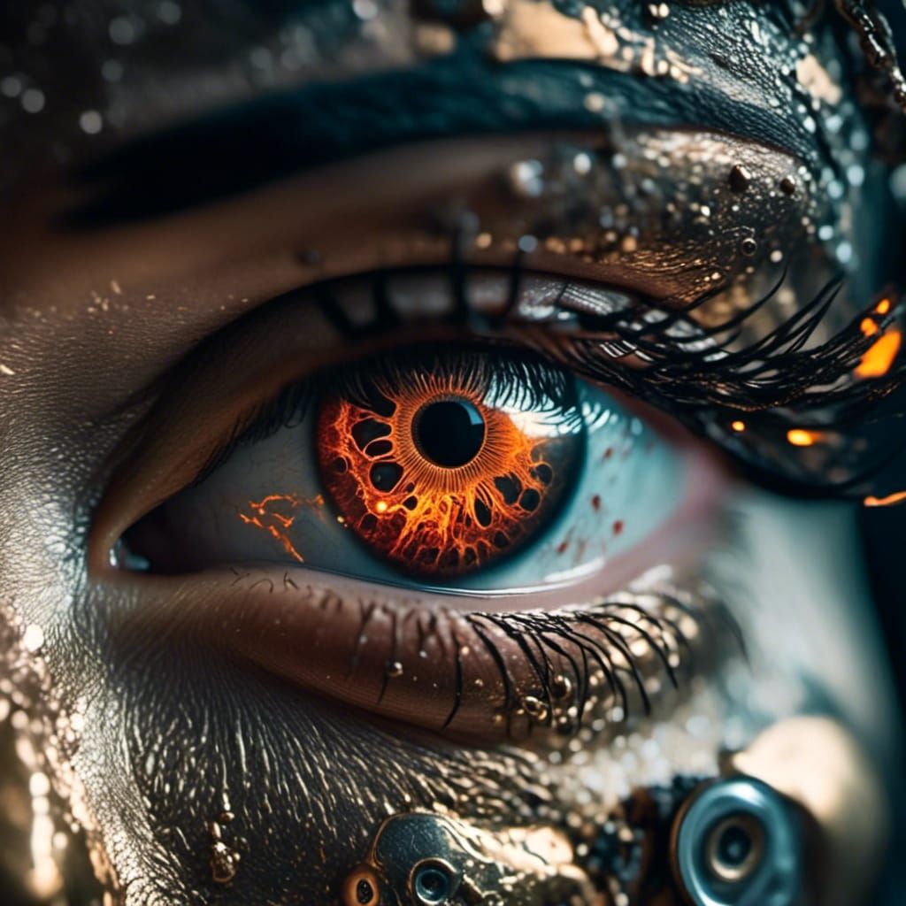 Cyborg Eye Reflects Earth's Explosion