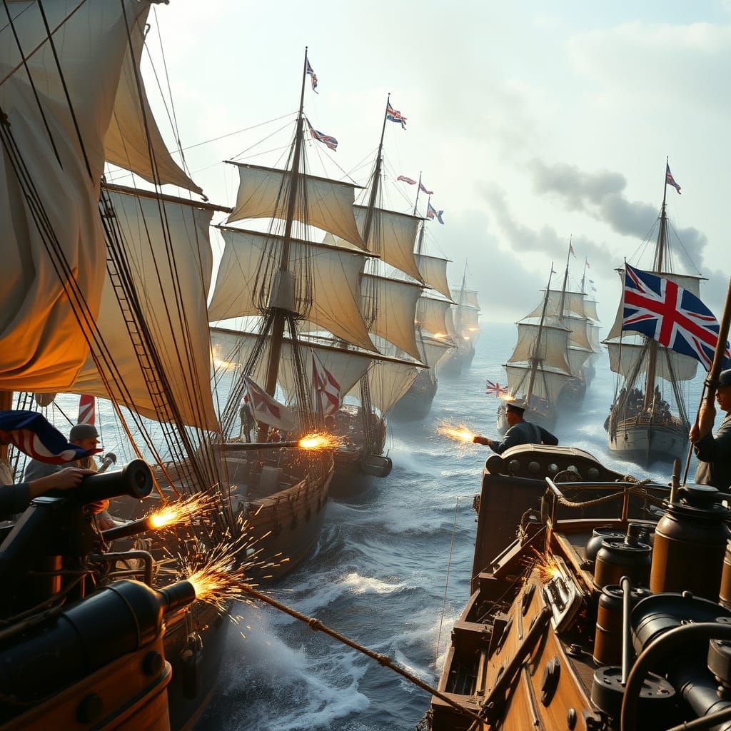 Naval Battle: French vs British Warships in Realistic Detail