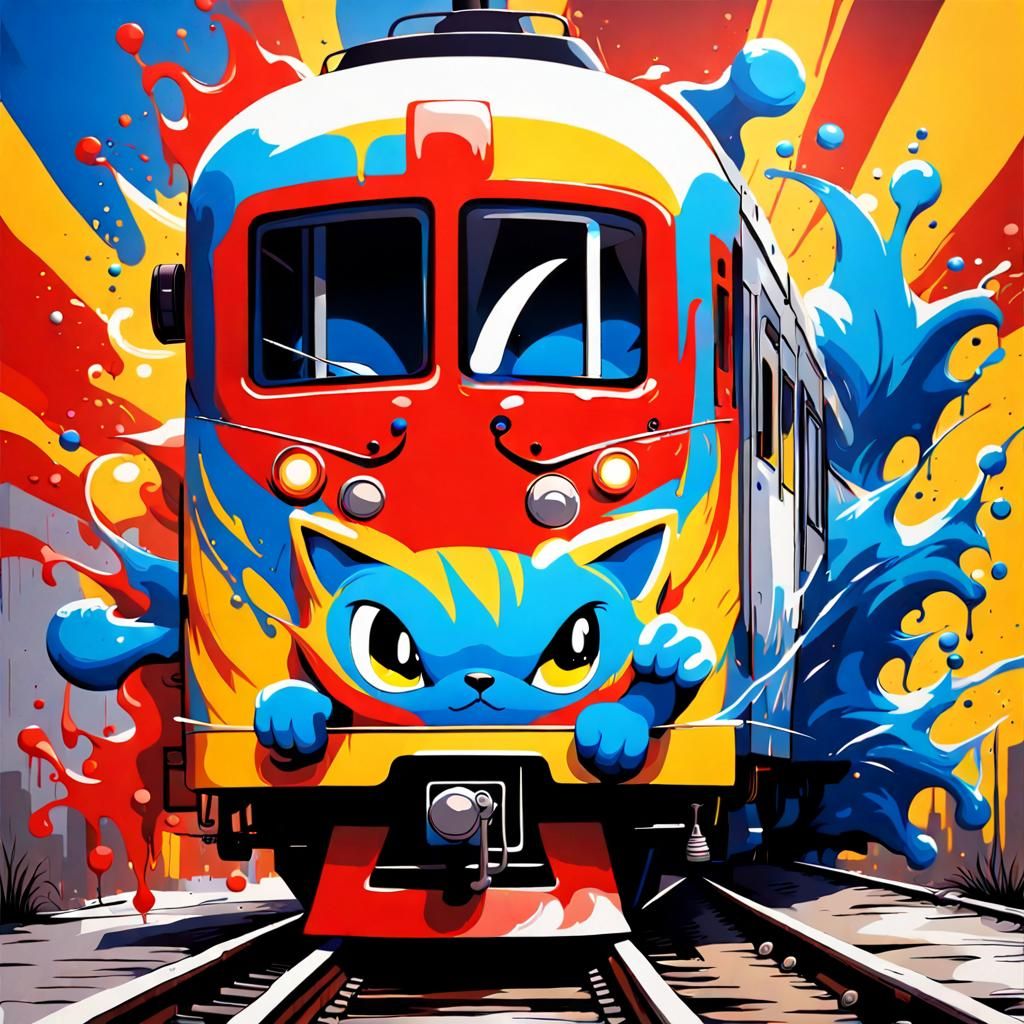 Sonic Kitty Graffiti Art on a Fast Train