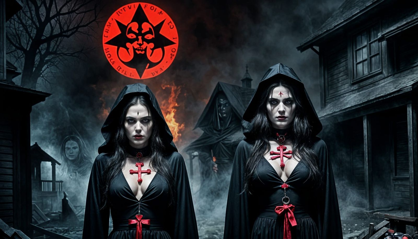 Ominous Dark-Robed Figures Conjuring Eerie Shadows