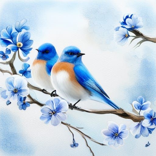 Bluebird in Paradise with 3D Flowers