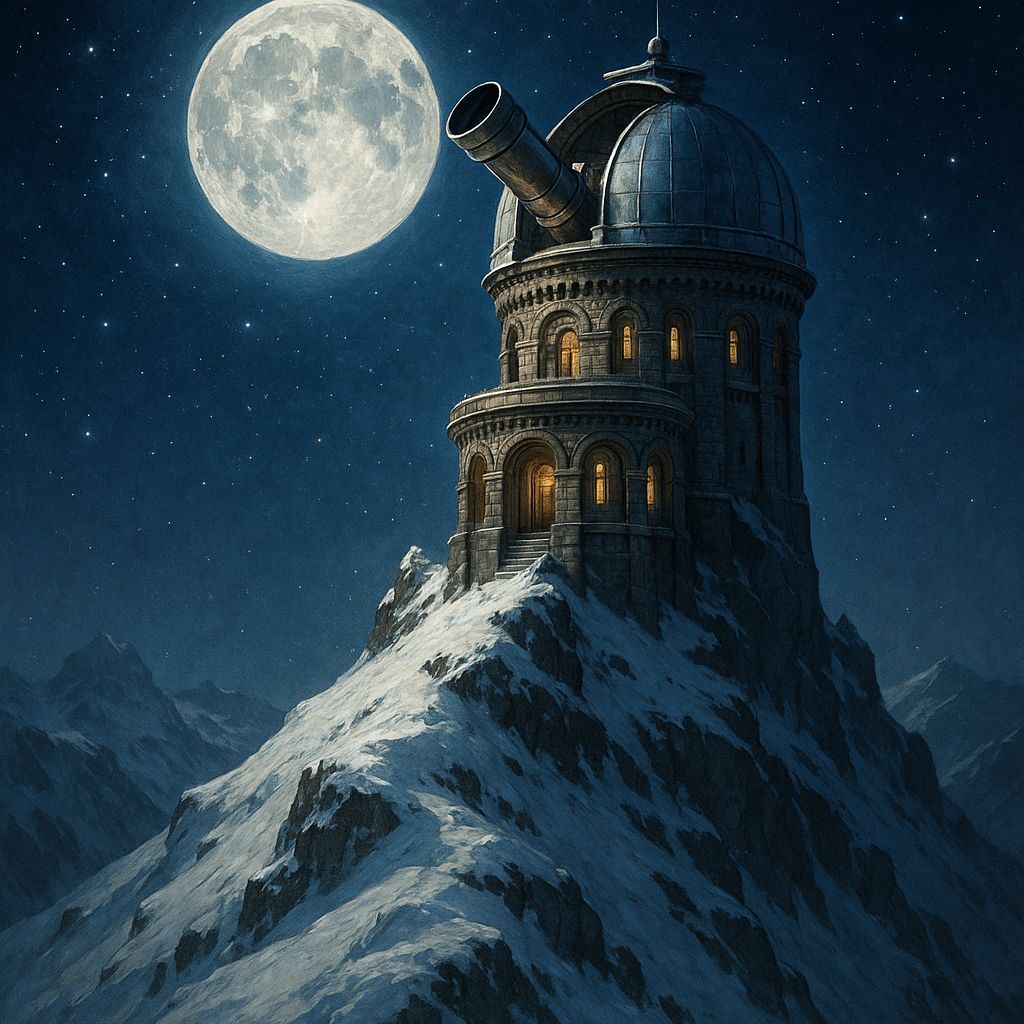Snowy Peak Observatory Under Full Moon