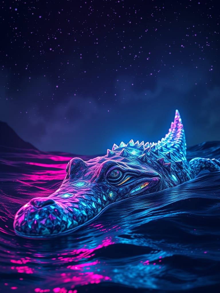 Ethereal Hyperrealistic Alligator in Pastel Rainbow Skies