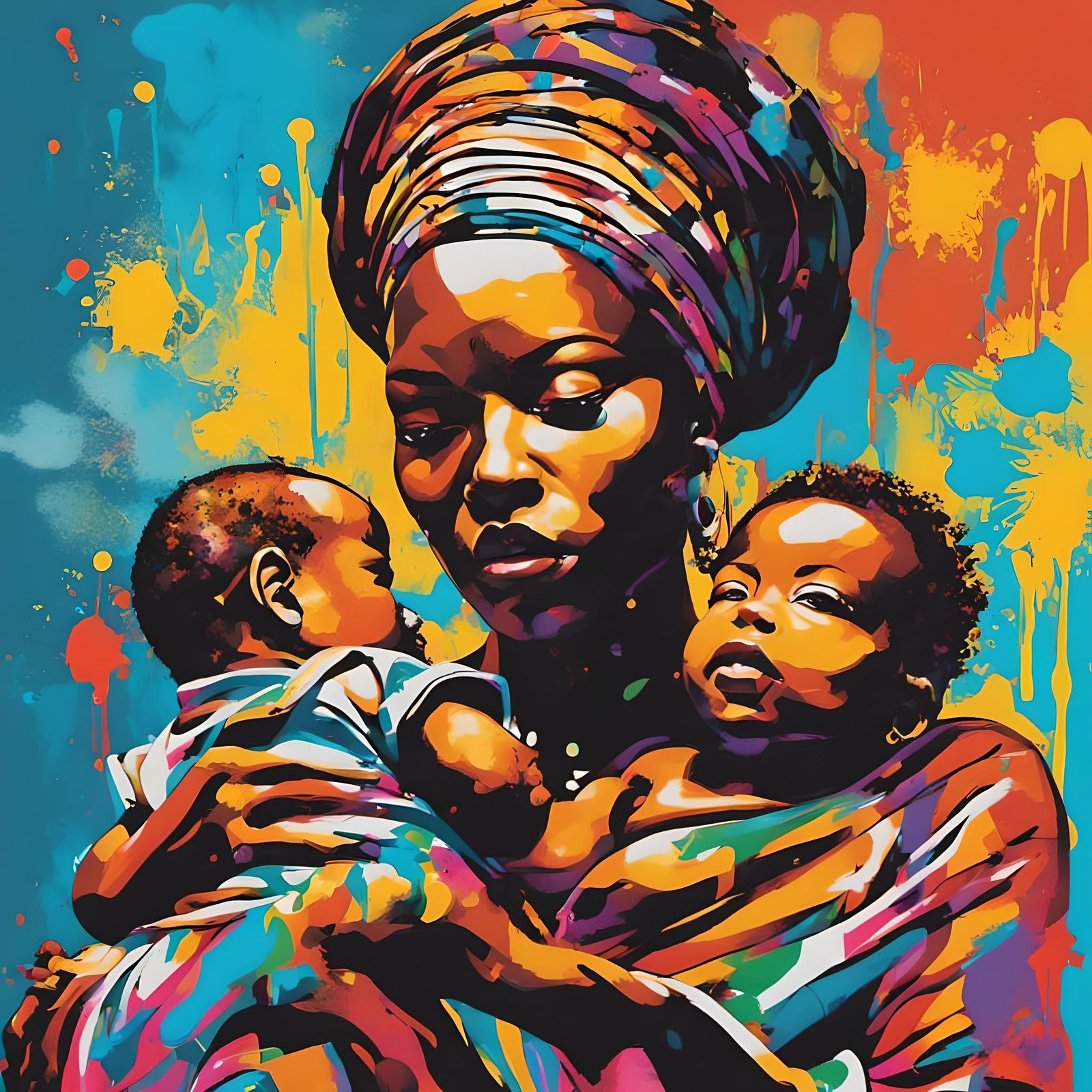 Vibrant African Madonna and Child in Graffiti Style
