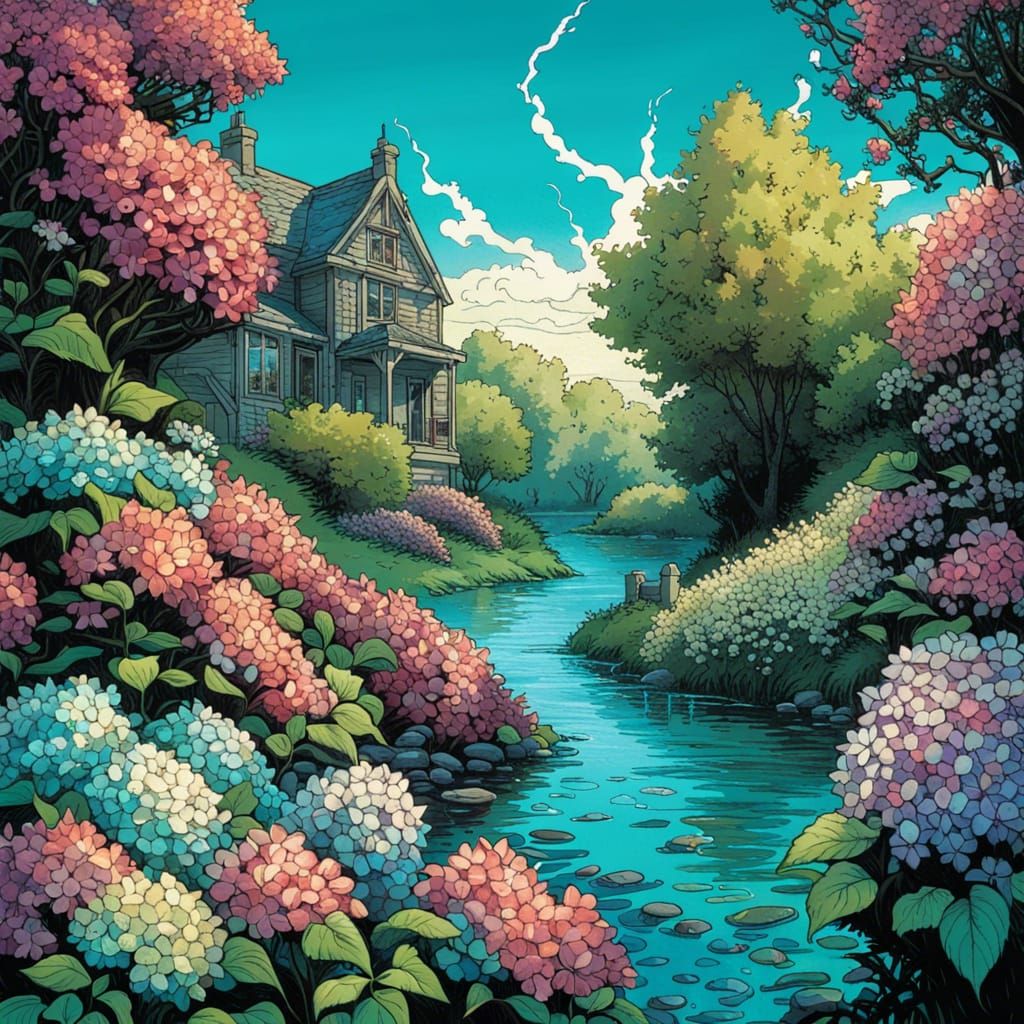 Victorian Garden: Hydrangeas in Spring Sunlight