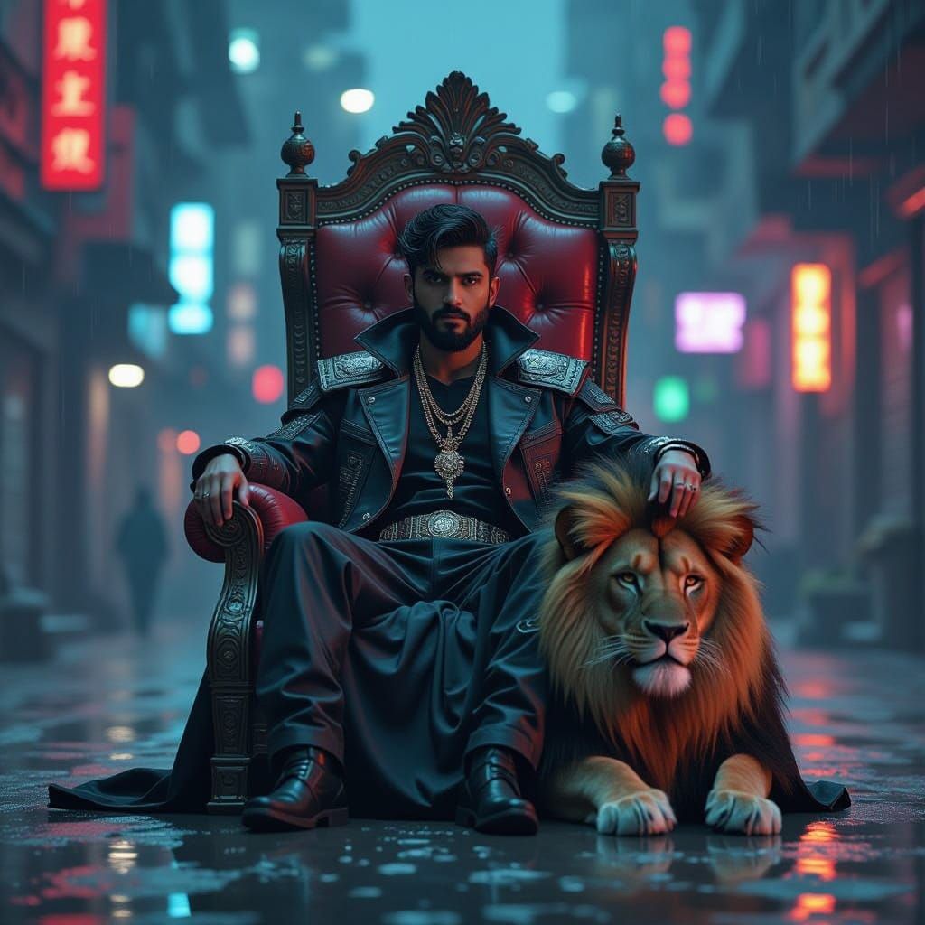 Cyberpunk King: A Hyperrealistic Portrait of a Regal Young M...