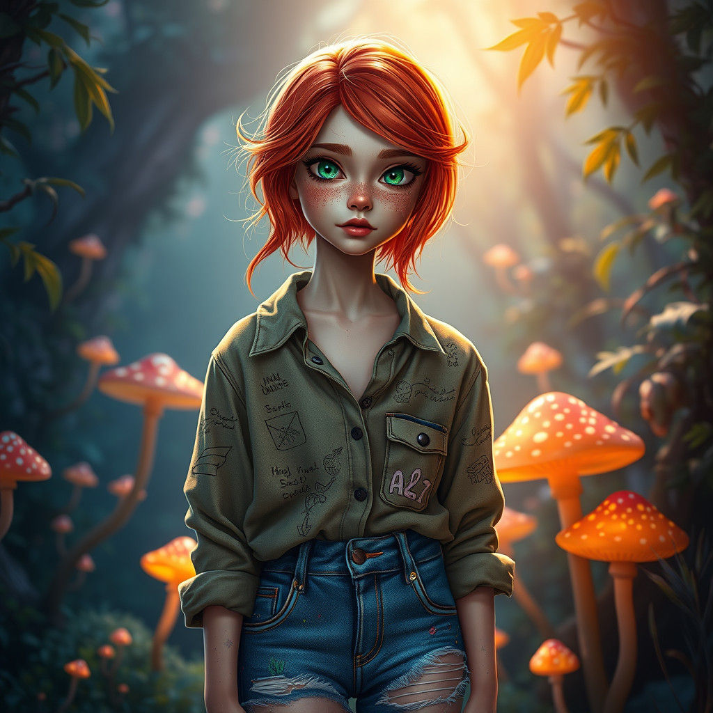 Red-Haired Teen in Whimsical Fantasy Landscape