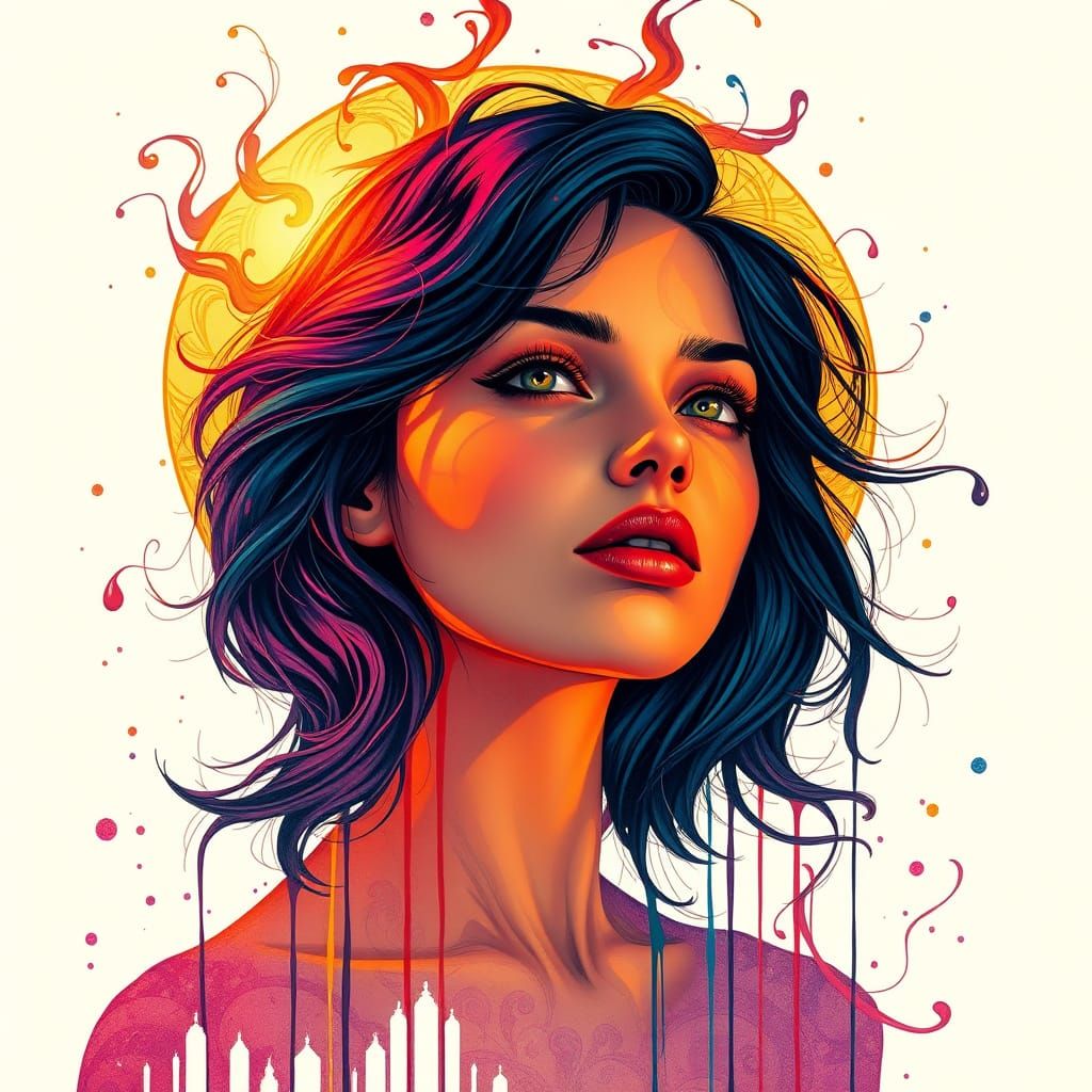 Sunrise Goddess in Whimsical Art Nouveau Splendor