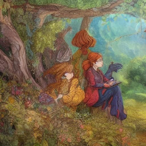 Whimsical Witches on a Fence: Fantasy Illustration