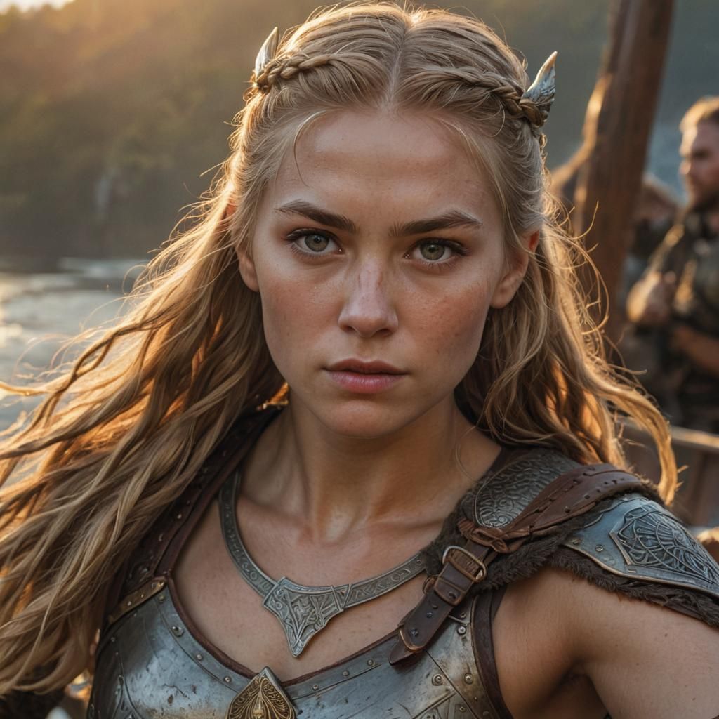 Viking Shield Maiden Portrait in Triadic Colors