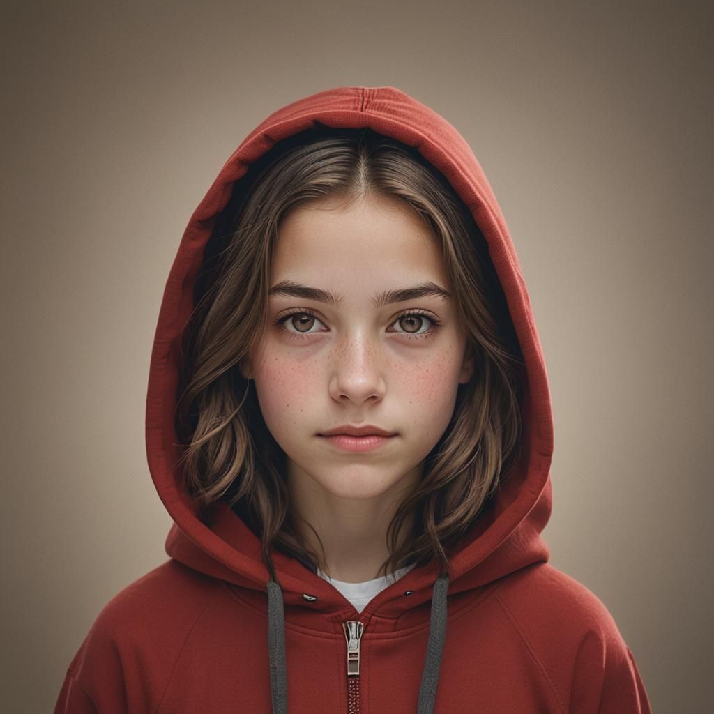 Portrait of Girl with Red Hoodie in Soft Lighting