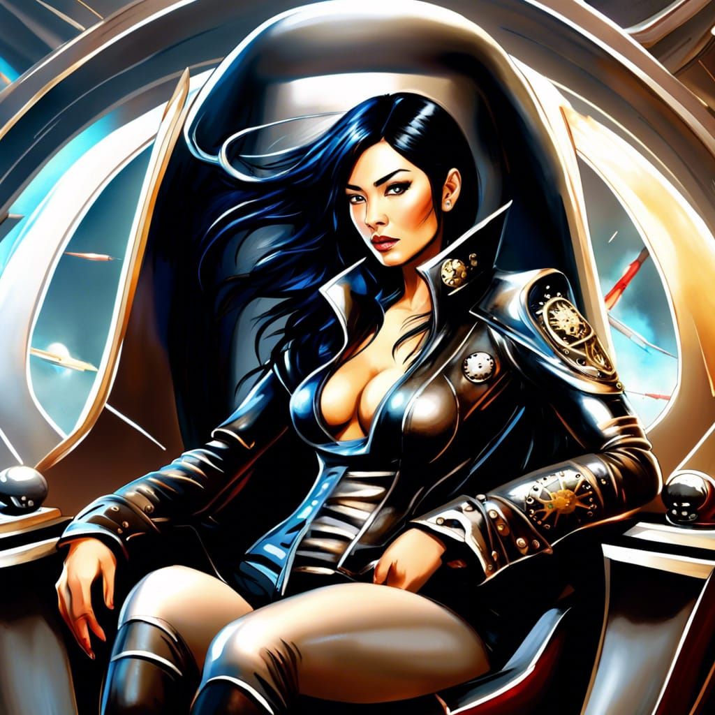 Femme Fatale Pirate Captain in Spaceship Battle
