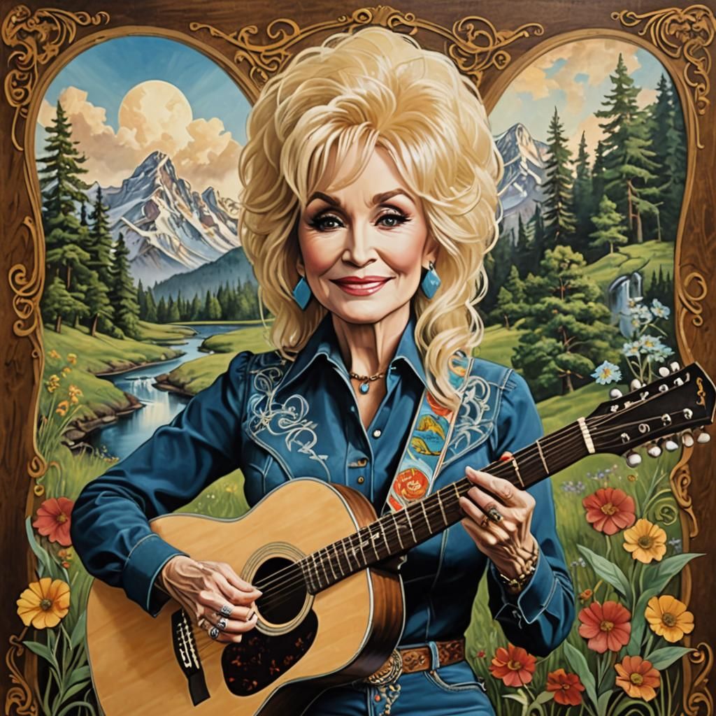 Dolly Parton Art Nouveau Portrait with Guitar