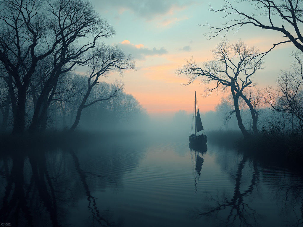 Dusk Lit Waterway with Boat as Matte Painting