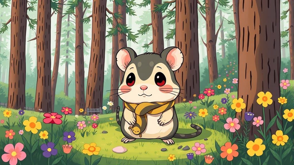 Orochimaru from Naruto as a chibi hamster in a forest settin...