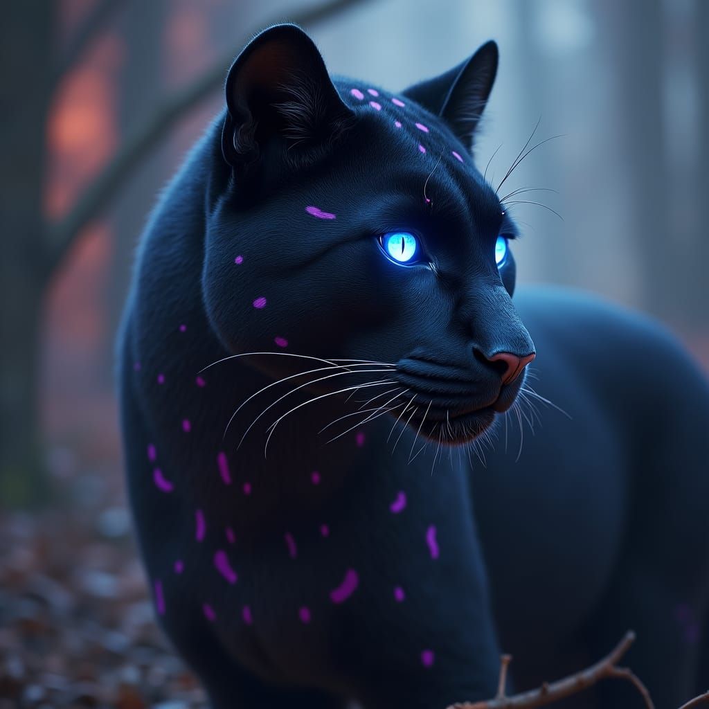 Mystical Panther-Woman in a Dreamlike Realm