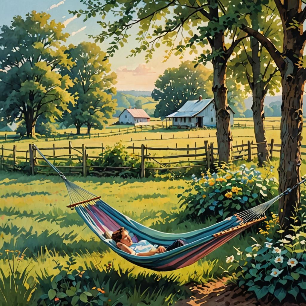 Summer Farm Countryside in Pastel Colors