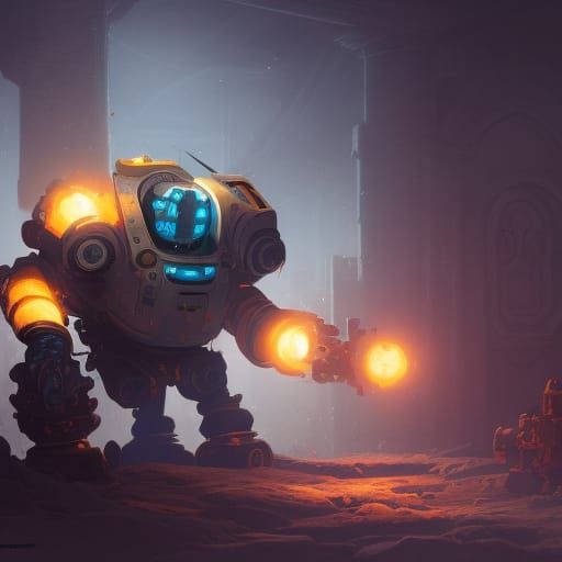 Steampunk Dwarf in Mining Mech: Dark Fantasy Art