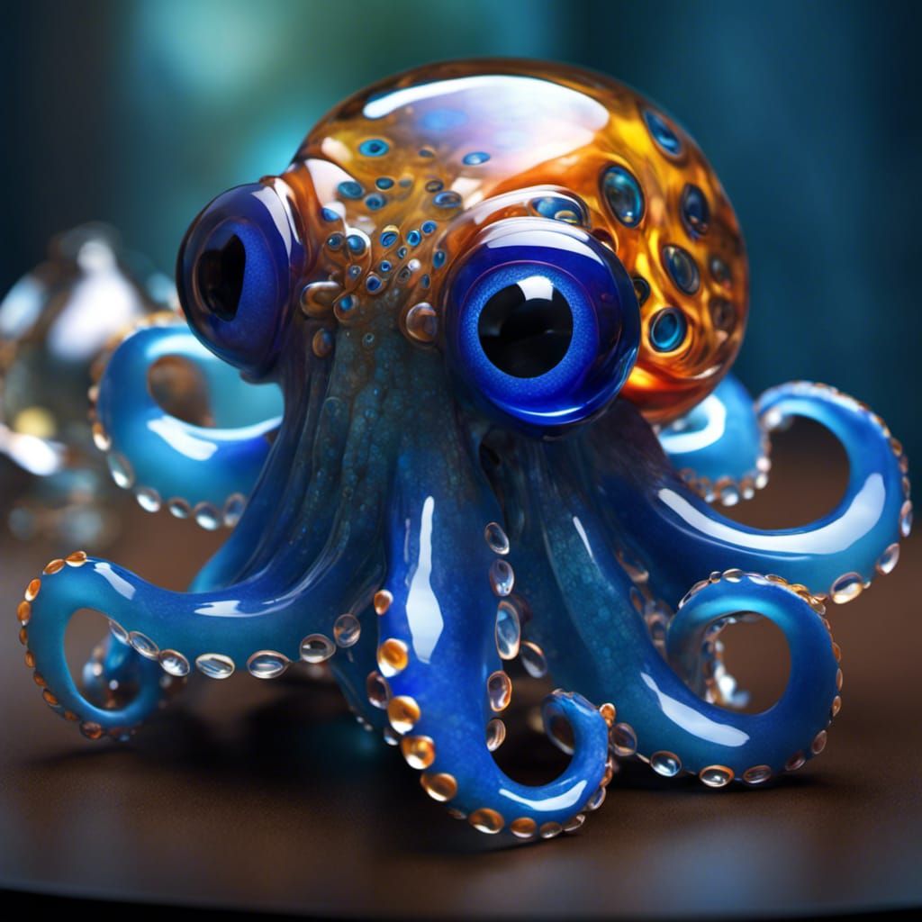 Blue Glass Octopus Sculpture in 8k Resolution