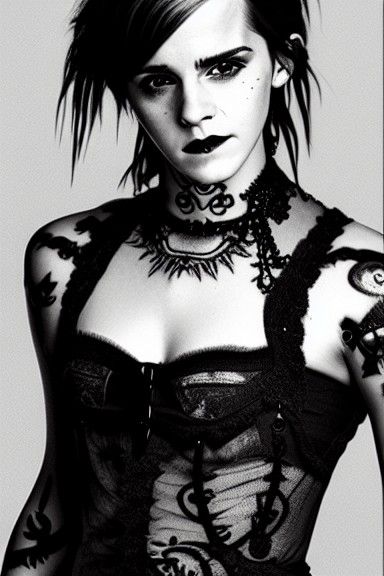 Gothic Punk with Tattoos in Film Noir Style