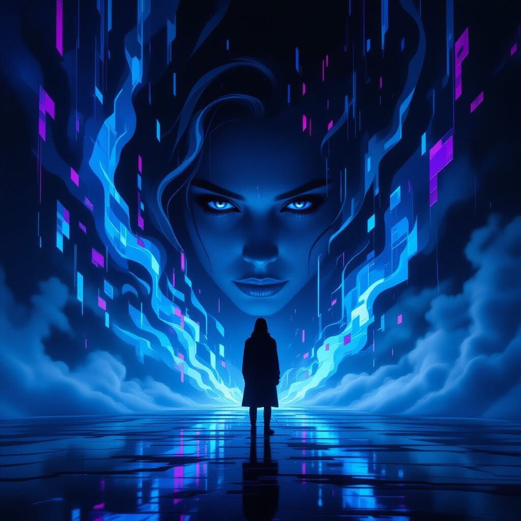 Lone Figure in Abstract Void of Shadows