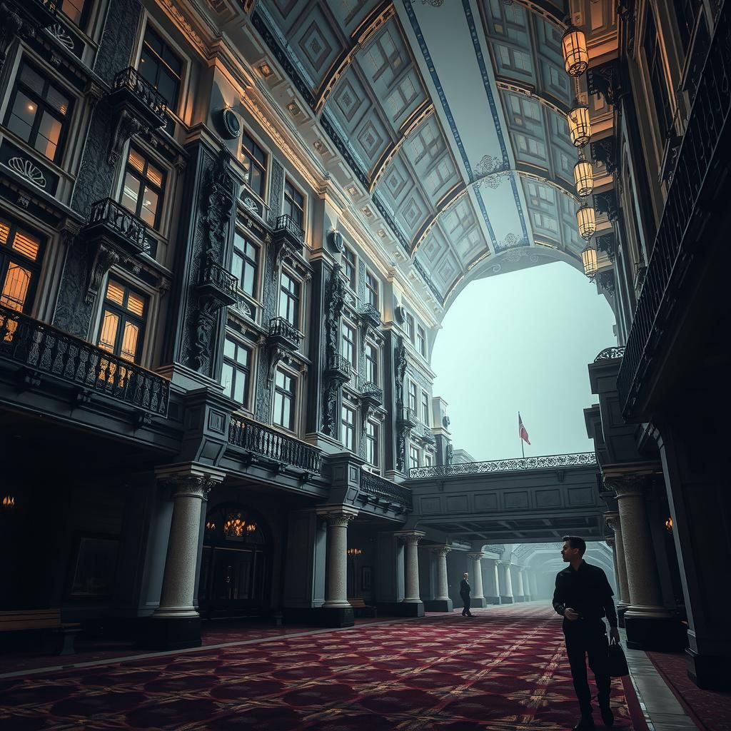 Ornate Art Deco Grand Hotel in Hyperrealistic Style