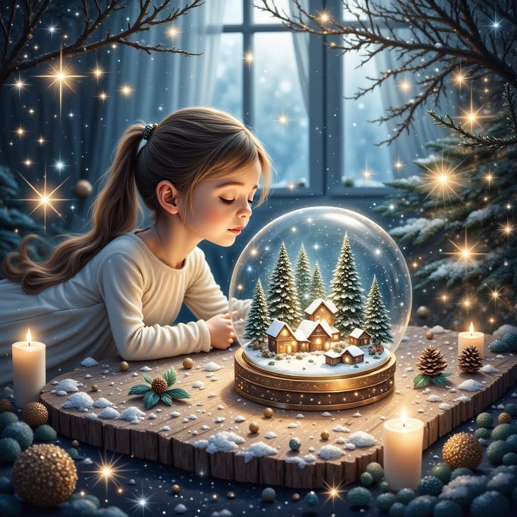 Curious Girl Explores Miniature Winter Wonderland Globe