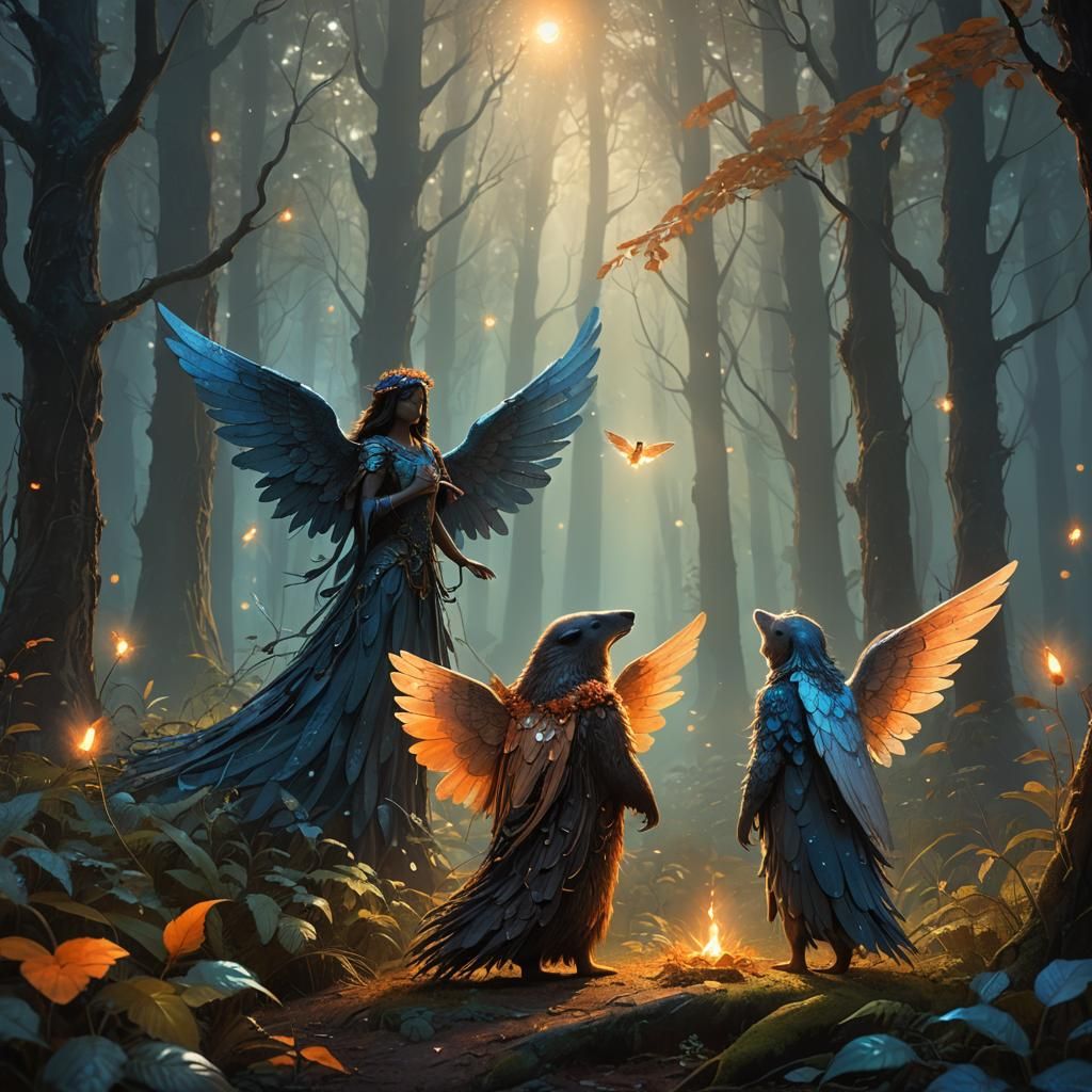 Mole and Angel in Glowing Forest Concept Art