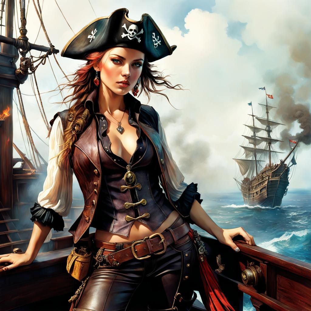 Anime Pirate Queen Amidst Ship Chaos