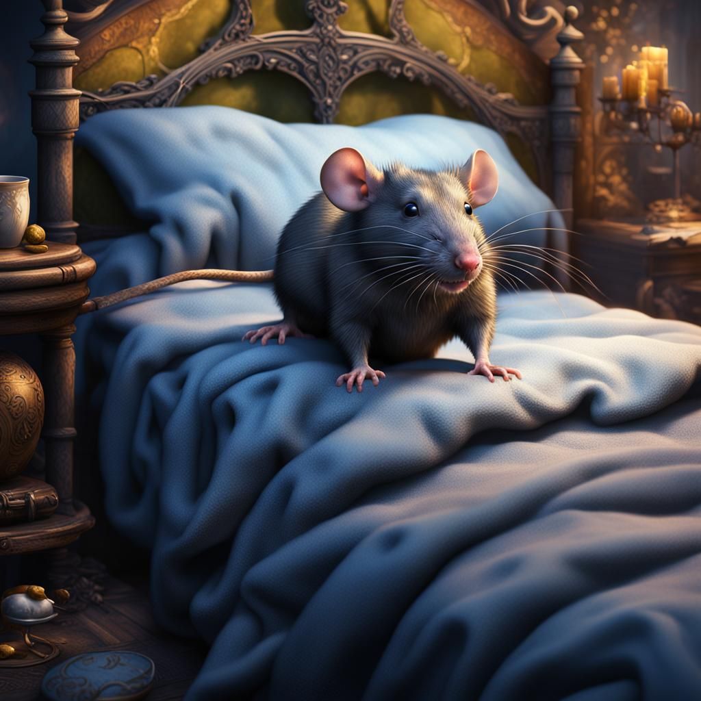Hangover Rat in Bed: Detailed Fantasy Art