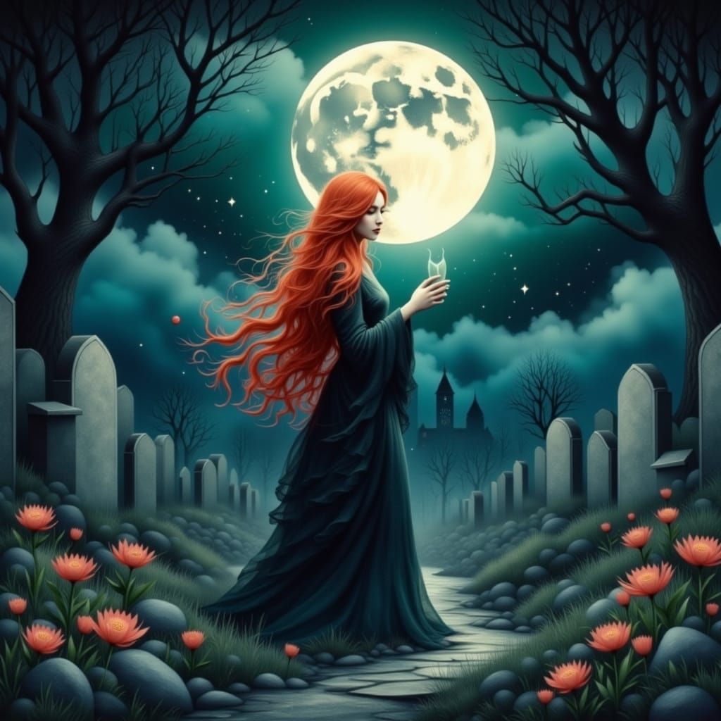 Victorian Witch Seance in Ancient Graveyard