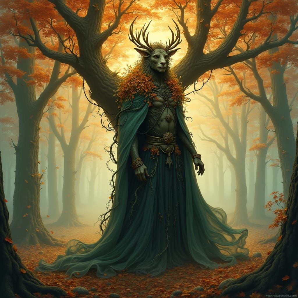 Mystical Oak King in Autumn Forest