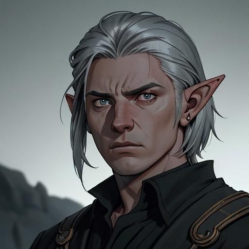 Dramatic Portrait of Silver-Haired Half-Elf