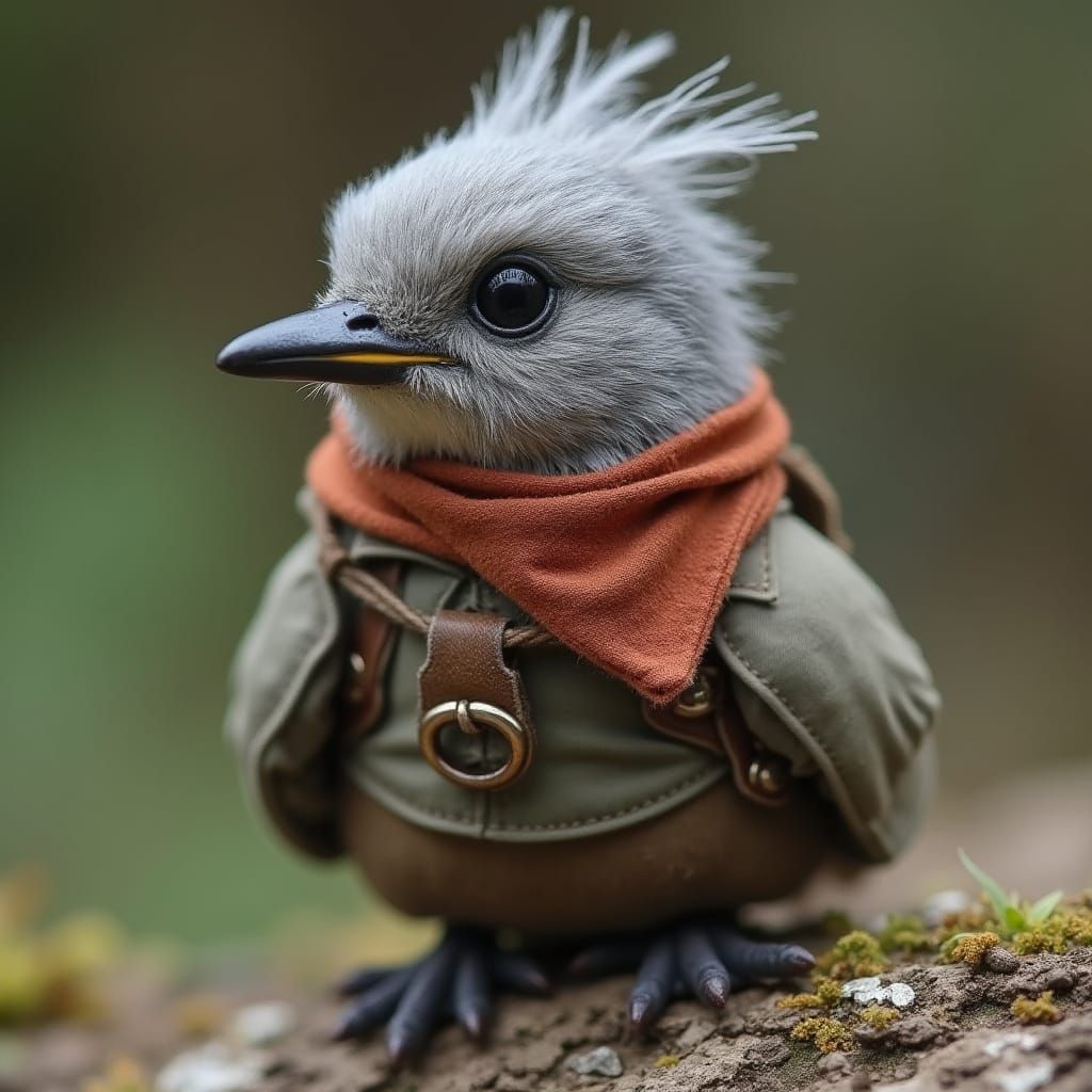 Small Gray Bird in Rambo Outfit