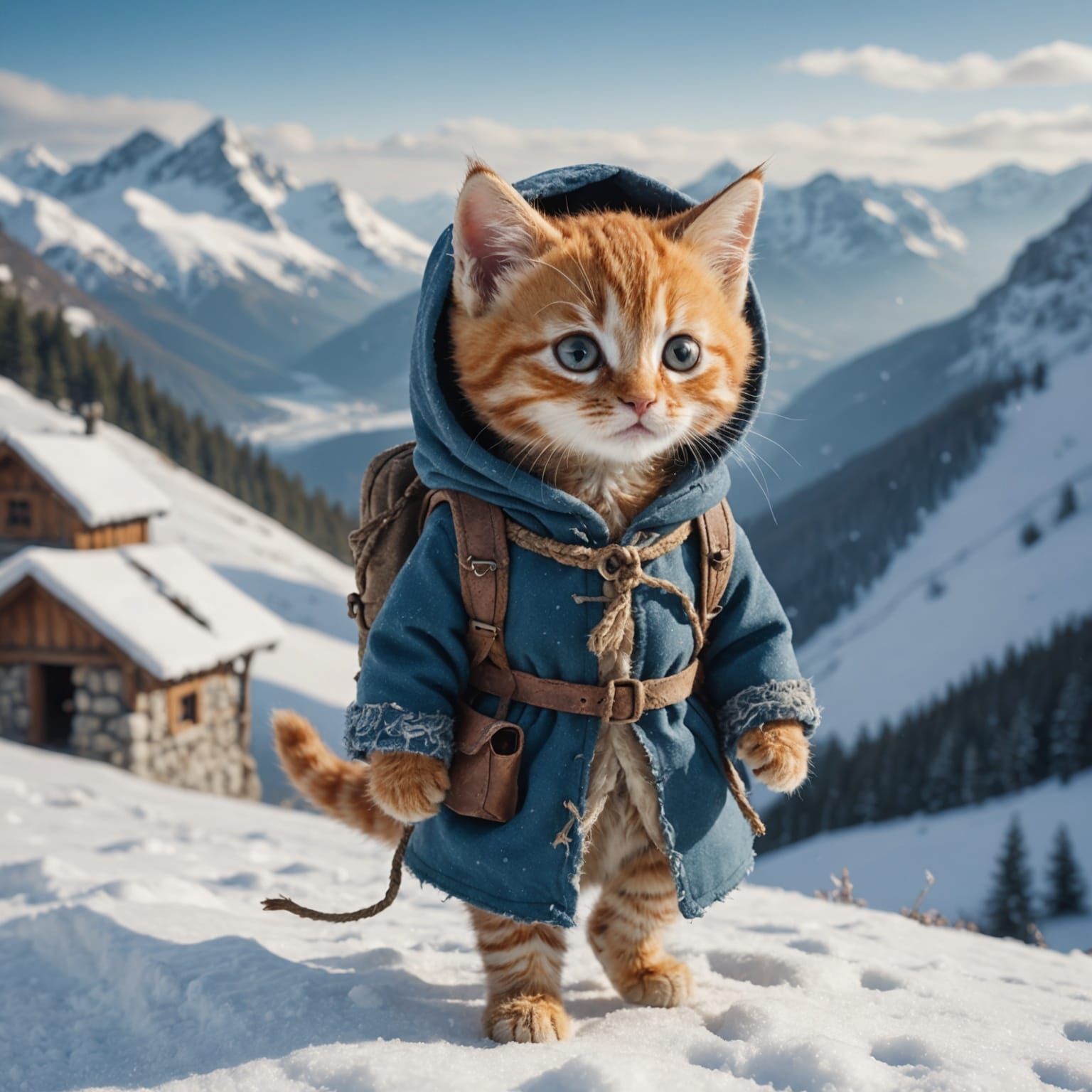Ginger Kitten's Winter Hike: Detailed Fantasy Art