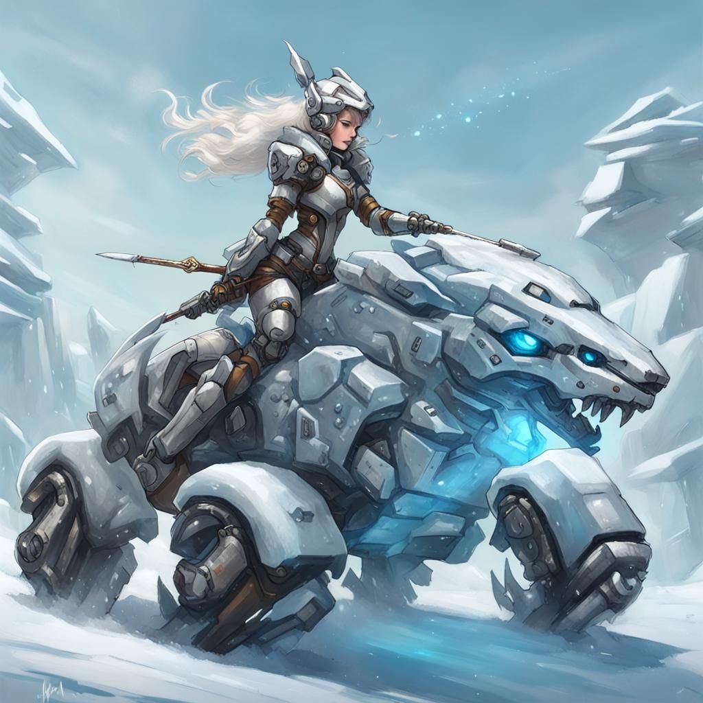 Ice Knight on Mecha Weasel Digital Art