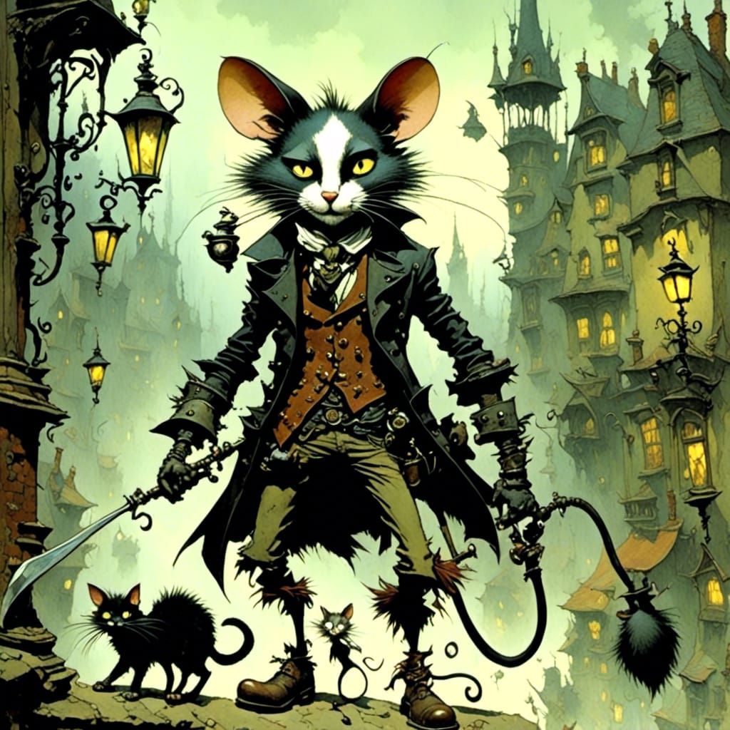 Mouse and Cat in Epic Fantasy Style
