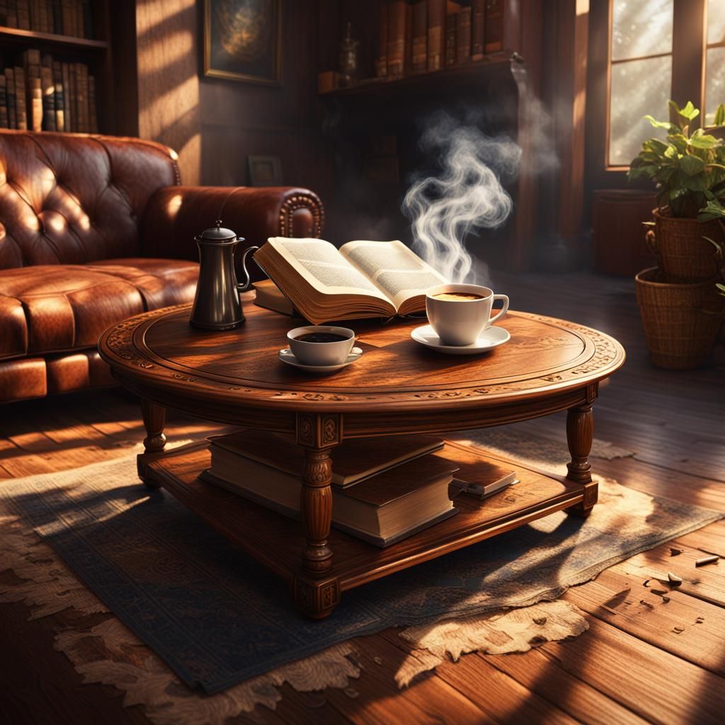 Morning Coffee on Wood Table: Matte Painting
