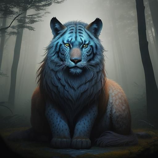 Majestic Felion in Misty Moonlight Forest