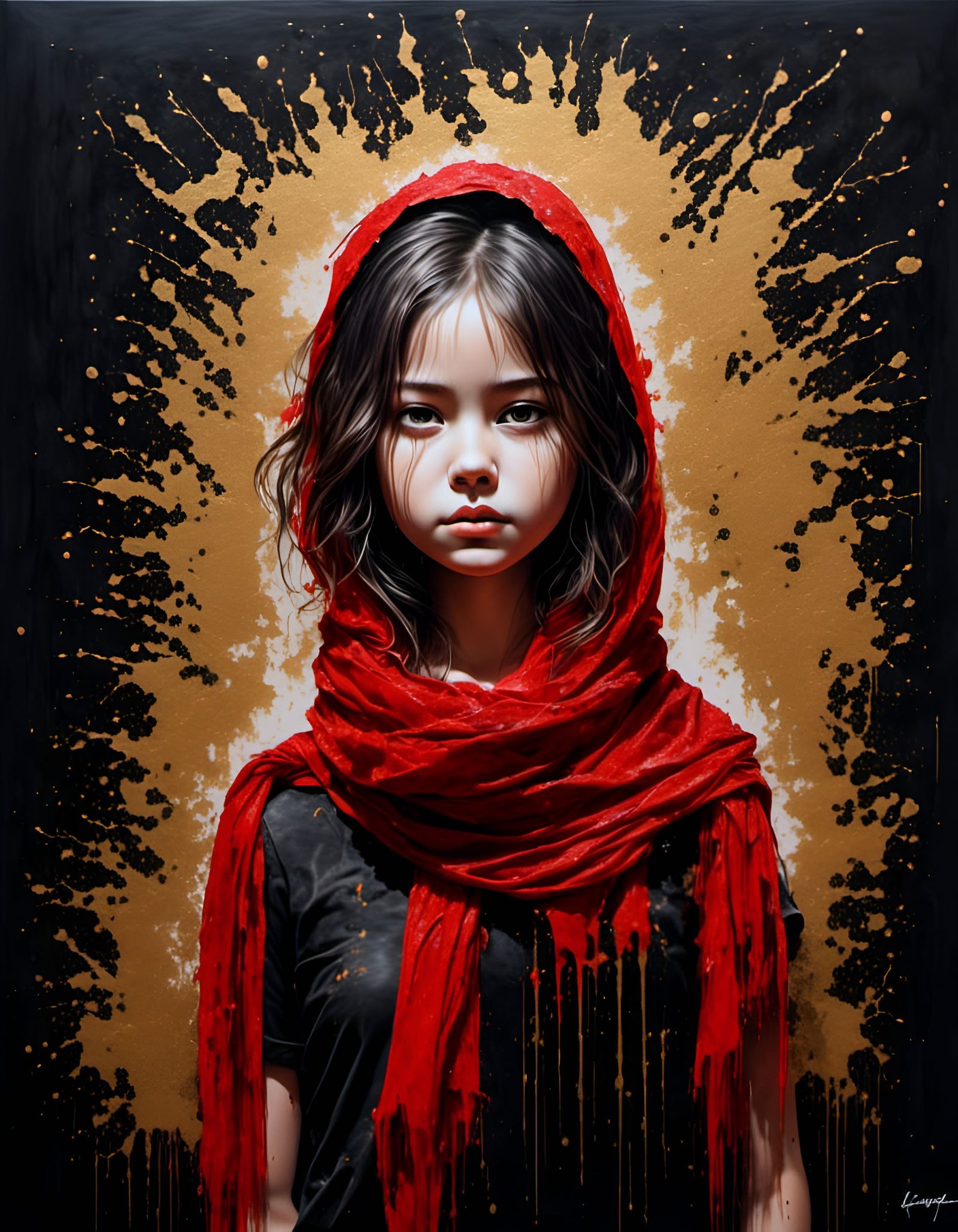 Gorgeous Girl in Red Scarf, Stencil Art Portrait
