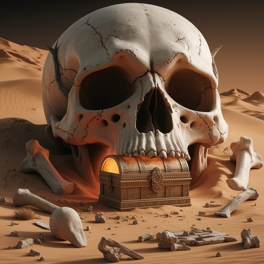 Treasure Chest in Skull, Fantasy Art Style