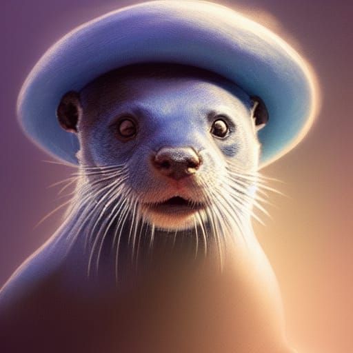 Blue Otter in Sunhat: Hyperdetailed Concept Art