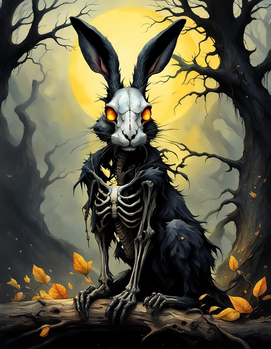 Melting Rabbit Skull: Watercolor Fantasy Art