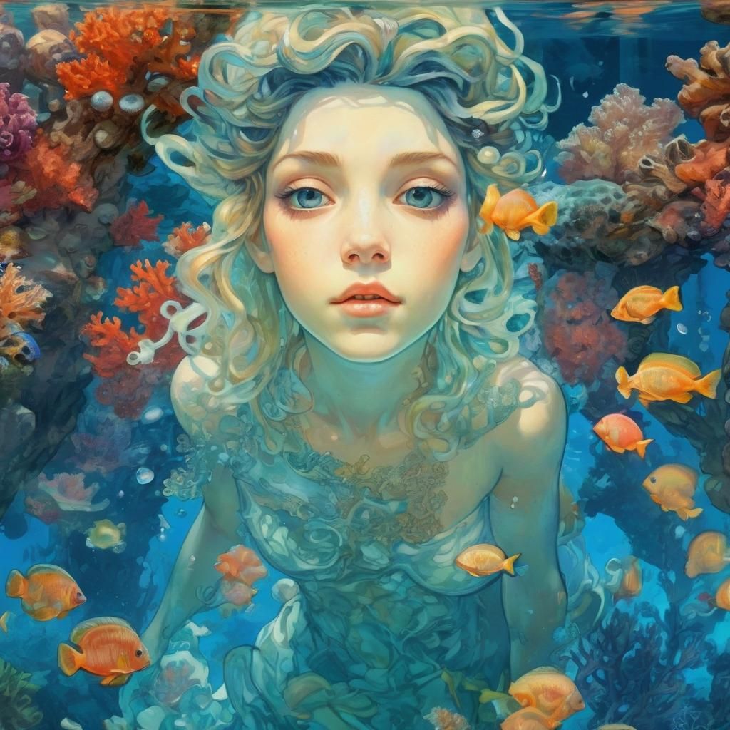 Underwater Queen Emerges in Abstract Oil Painting