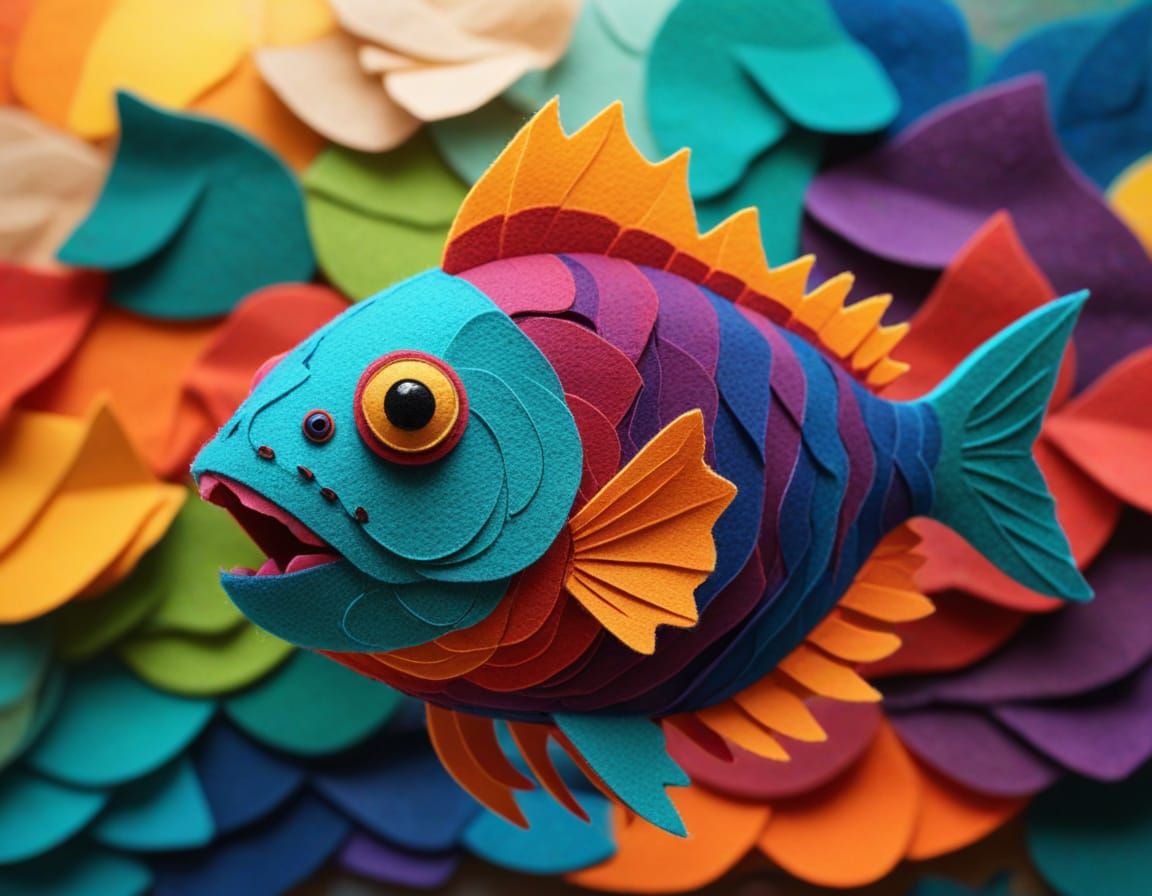 Felt Piranha Close-Up: Layered and Textured Art