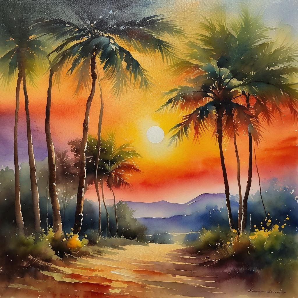 Colorful Abstract Watercolor Oil Painting on Rough Paper