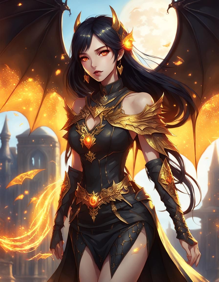 Highfae with Bat Wings and Combustion Magic