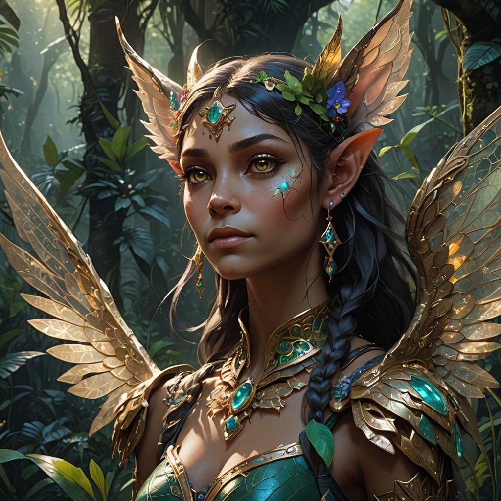 Fantasy Cat-Elf Hybrid Portrait in a Jungle