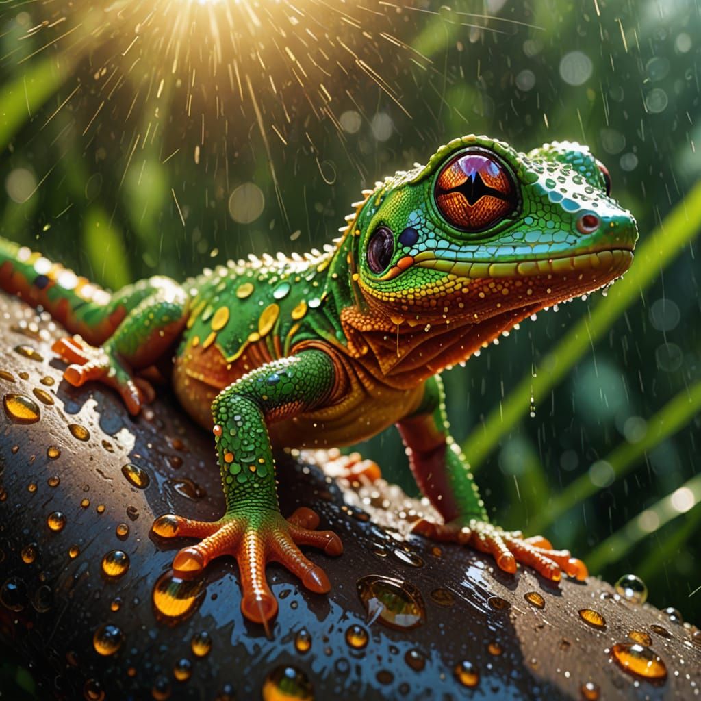Hyperrealistic Gecko in Vibrant Sunrise Hues
