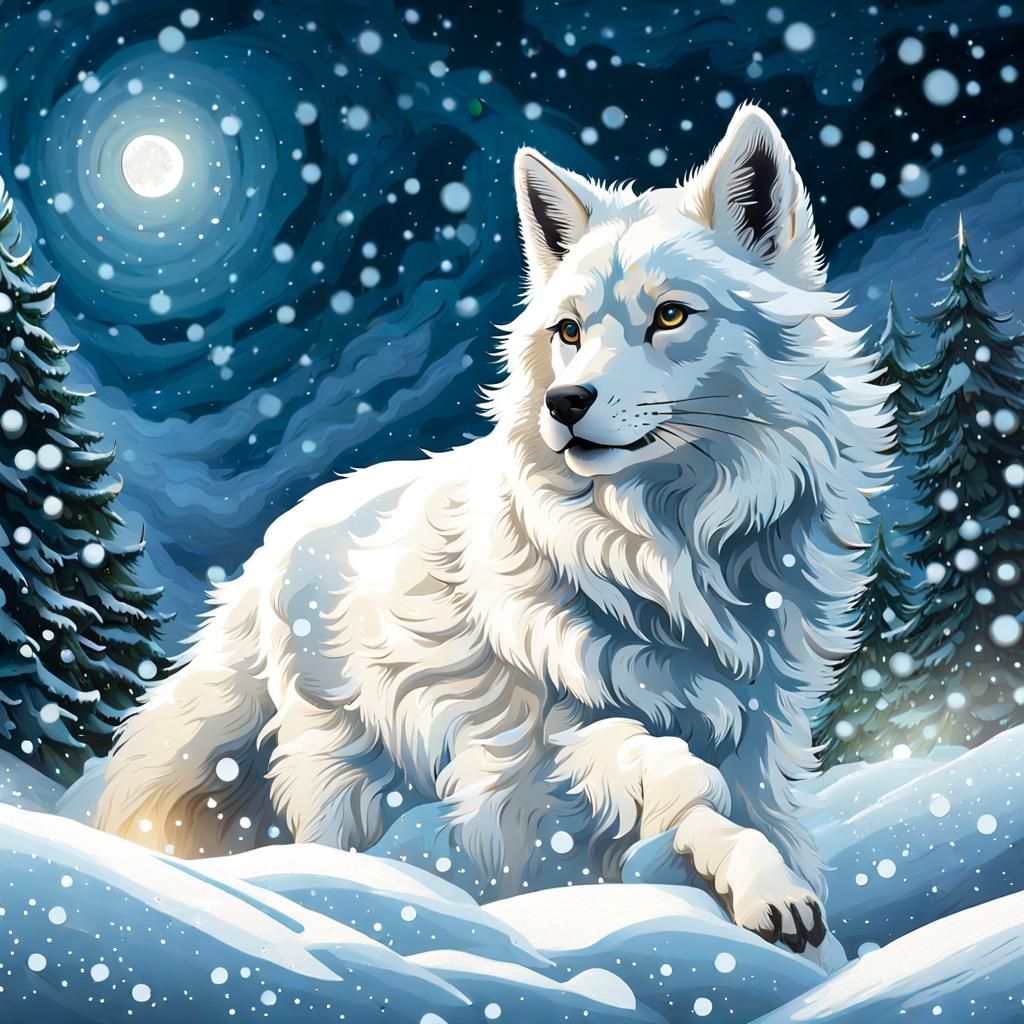 White Fox in Winter Wonderland: Gouache Style